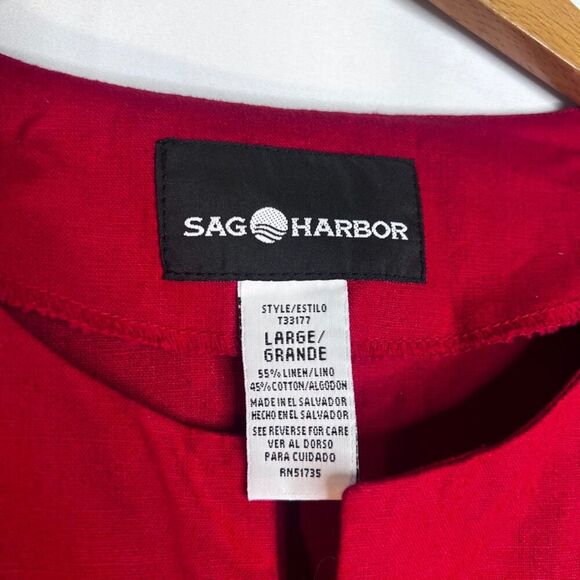Sag Harbor NWT Red Embroidered Linen Blend Button Front Boho Top Size Large - Picture 8 of 12